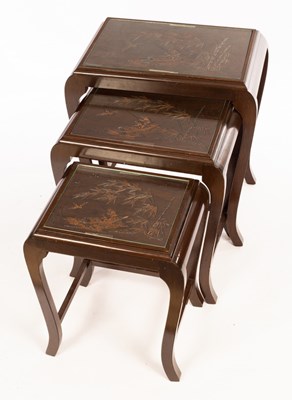 Lot 1020 - A nest of three Chinese Moha side tables,...