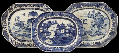 Lot 1053 - A Chinese export blue and white meat dish, of...