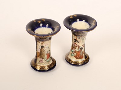 Lot 1088 - A pair of Japanese miniature Satsuma vases,...