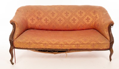 Lot 1143 - An upholstered sofa with scroll arms on...