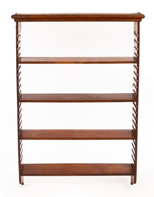 Lot 1155 - A set of adjustable oak wall hanging shelves,...