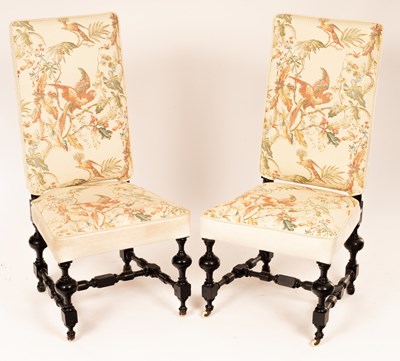 Lot 1207 - A pair of Victorian ebonised chairs with...