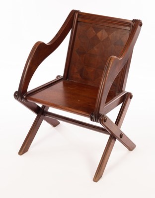 Lot 1219 - A Glastonbury type chair with parquetry panel...