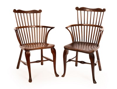 Lot 1220 - A pair of Thames Valley elbow chairs, with...