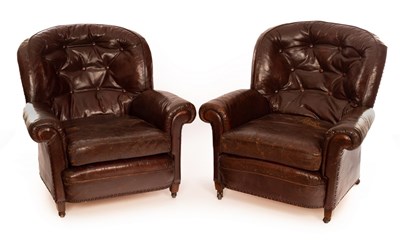 Lot 1221 - A pair of 20th Century leather club armchairs,...