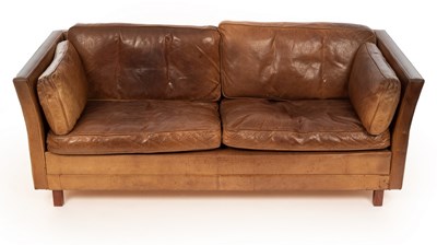 Lot 1222 - A two-seater leather upholstered sofa of...