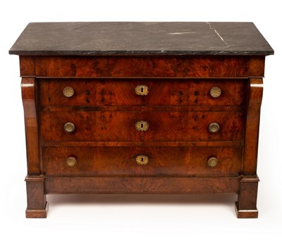 Lot 1227 - A French Empire walnut chest of drawers, with...