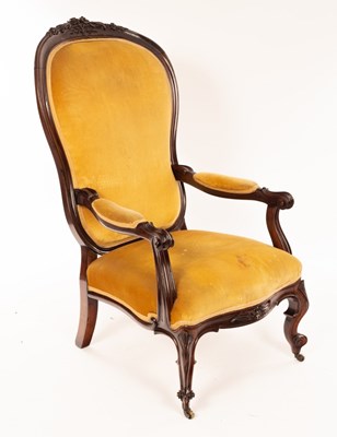 Lot 1229 - A Victorian rosewood framed open armchair with...