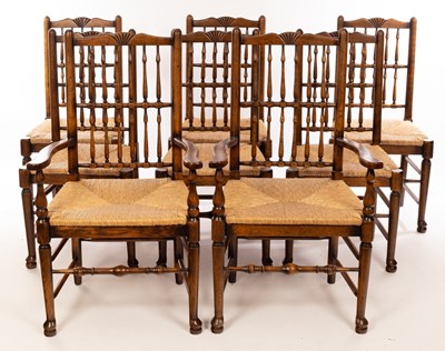 Lot 1236 - A set of eight rush seated chairs, with...