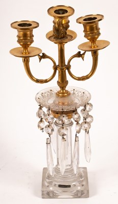 Lot 1277 - A cut glass table light hung prismatic drops...