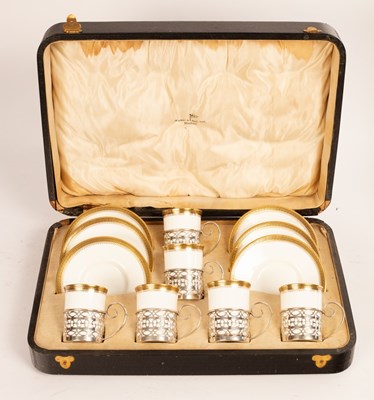 Lot 1312 - A cased set of six Wedgwood coffee cans and...