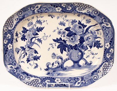 Lot 1316 - A blue and white meat dish decorated birds and...