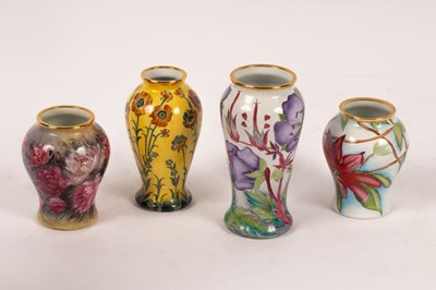 Lot 1324 - Four Moorcroft enamel vases, Peony, Yellow...