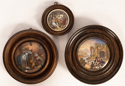 Lot 1332 - Three Prattware pot lids, The Inns, 7.5cm...