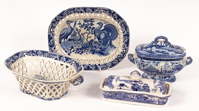 Lot 1333 - A Staffordshire blue and white basket and...