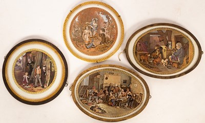 Lot 1335 - Four Prattware plaques, The Blind Fiddler,...