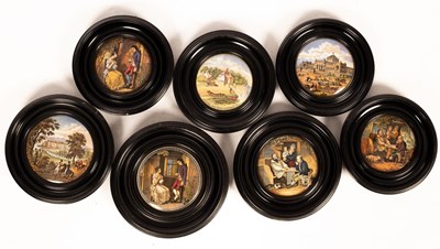 Lot 1336 - A collection of seven Prattware pot lids,...