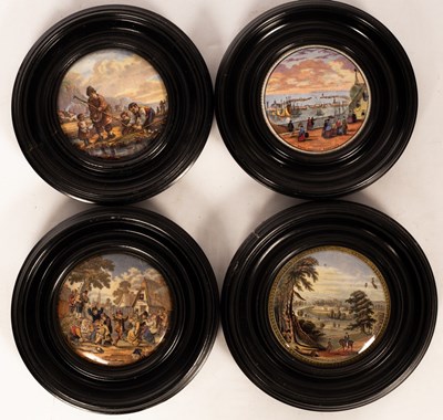 Lot 1339 - Four Prattware pot lids, The Village Wedding,...