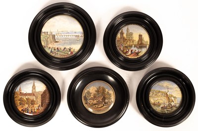 Lot 1340 - Five Prattware pot lids, Strasburg, French...