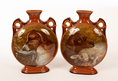 Lot 1350 - A pair of English pottery moon flasks, circa...