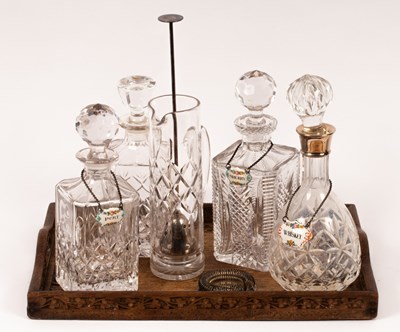 Lot 1353 - A cut glass decanter and stopper with silver...