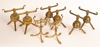 Lot 1360 - Four pairs of brass firedogs, Aesthetic...