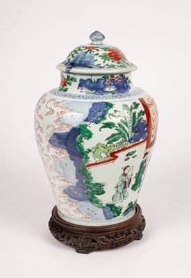 Lot 30 - A wucai jar and cover of baluster form