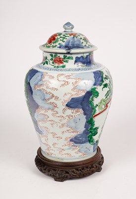 Lot 30 - A wucai jar and cover of baluster form