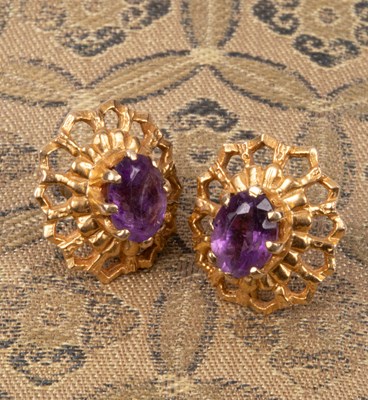 Lot 40 - A pair of amethyst and 9ct gold ear studs