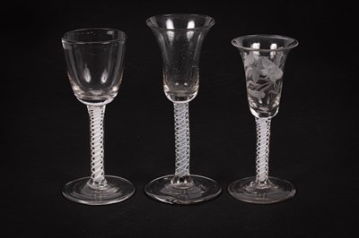 Lot 200 - Three Dutch 18th Century opaque twist stemmed wine glasses