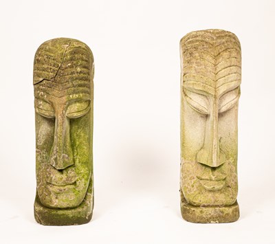 Lot 336 - A pair of reconstituted stone Easter Island style heads