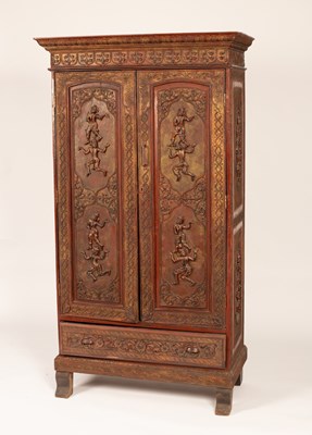 Lot 383 - A Thai cupboard with red lacquer decoration