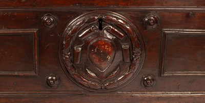 Lot 590 - A 17th Century Italian walnut carved and panelled cassone