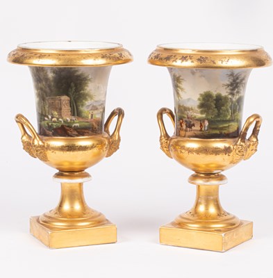 Lot 778 - A pair of Paris porcelain campana-shaped vases