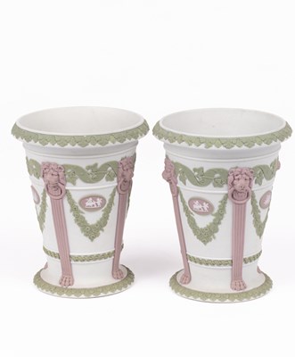 Lot 250 - A pair of Wedgwood three-colour jasper vases