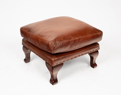 Lot 432 - A modern square brown leather upholstered footstool