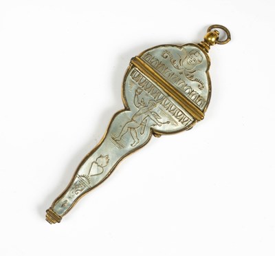 Lot 828 - A gilt metal and mother-of-pearl mounted scissors case