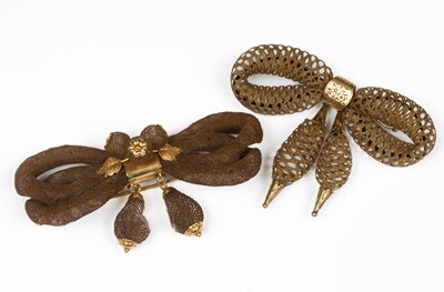 Lot 350 - Two Victorian woven hair brooches