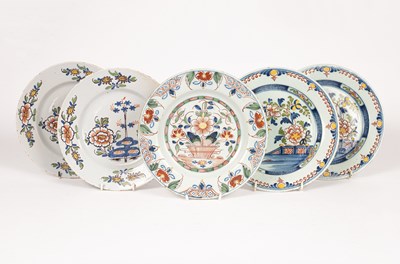 Lot 215 - Five English delftware polychrome plates