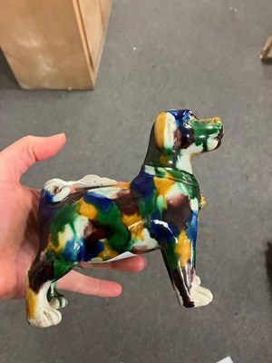 Lot 3 - A pair of Chinese Sancai-glazed pug dogs