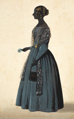 Lot 1062 - A Victorian silhouette depicting a lady in a dark blue dress