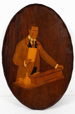 Lot 876 - A George III style mahogany tray inlaid with a portrait of Joseph Chamberlain