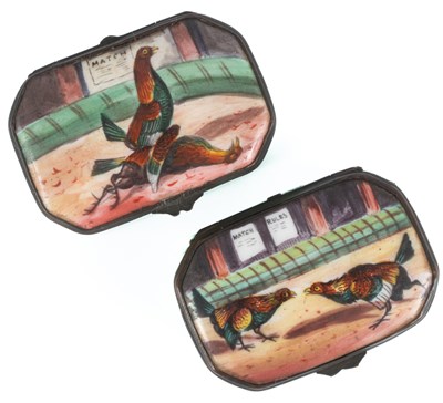 Lot 99 - A pair of Staffordshire enamel snuff boxes