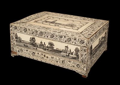 Lot 251 - An Anglo-Indian engraved ivory dressing box