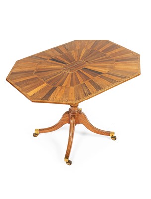 Lot 111 - A late George III rosewood banded exotic specimen wood octagonal breakfast table