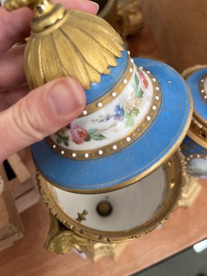 Lot 55 - A French ormolu mounted Sèvres style porcelain garniture de Cheminee