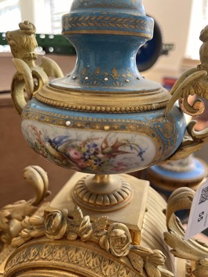 Lot 55 - A French ormolu mounted Sèvres style porcelain garniture de Cheminee