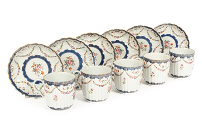 Lot 21 - A set of five Chinese famille rose teacups and six saucers