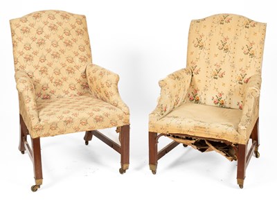 Lot 221 - A near pair of Victorian easy armchairs