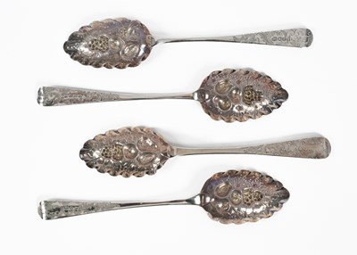 Lot 7 - Four George III silver berry spoons